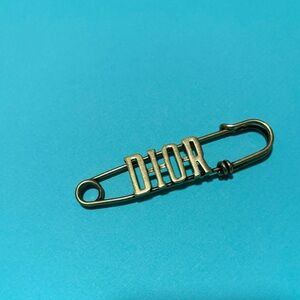 Dior Gold-Tone Logo Safety Pin Brooch
